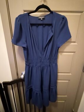 Rachel Zoe Short-Sleeve V-Neck Mini Dress in Blue